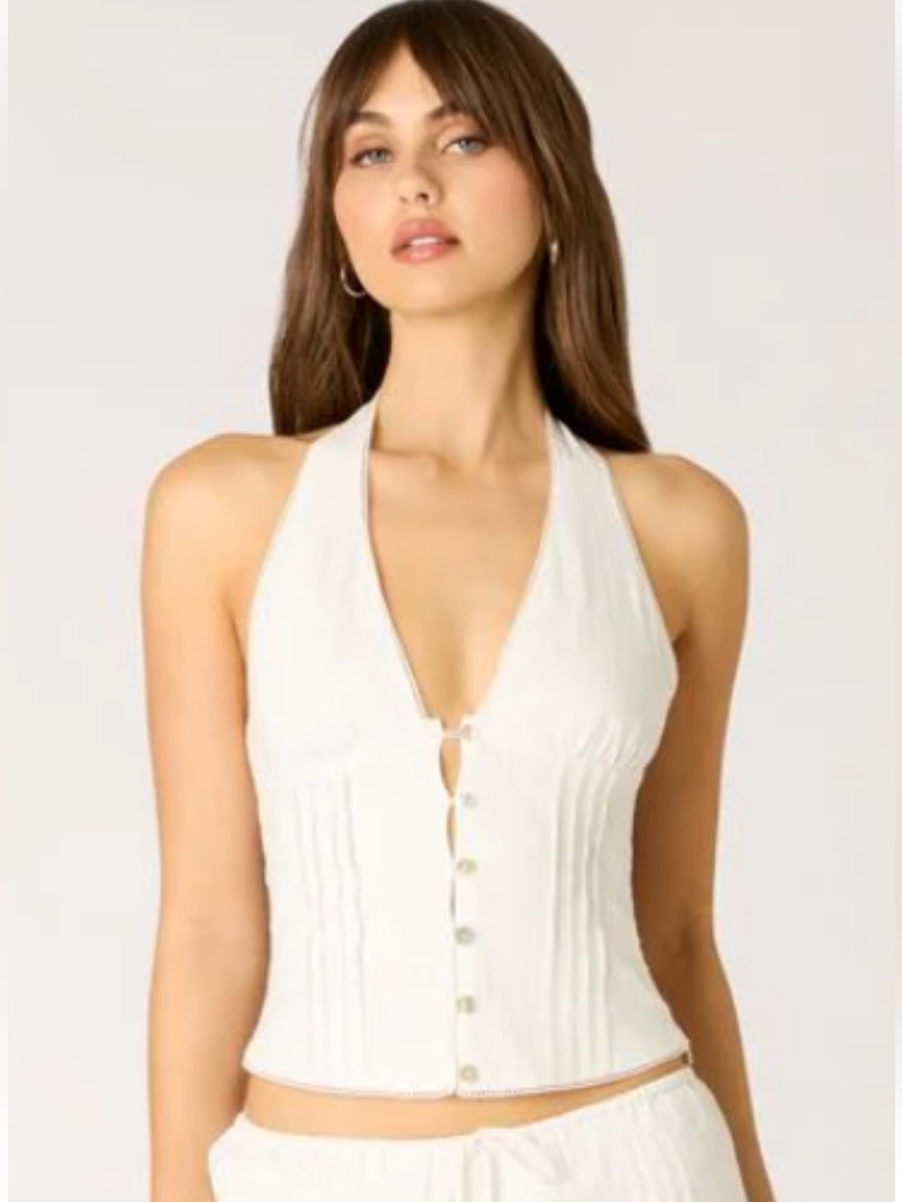 NWT Pure Cotton Candy LA Pleated White Cotton Corset Halter Lace Crop Tank Top L